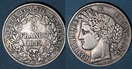 5 francs Cérès 1er type 1849 1850 et 1851
