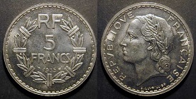 5 francs 1935 lavrillier nickel