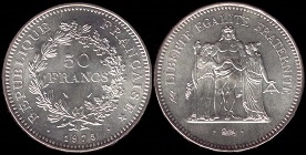 Pièce 50 francs 1975 argent Hercule