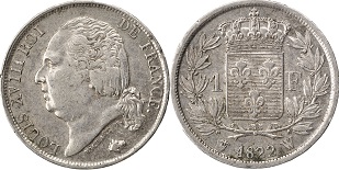 1 franc 1822 louis XVIII