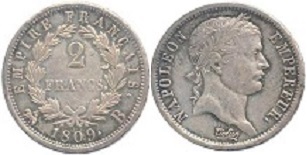 2 francs 1809 napoleon empereur revers empire