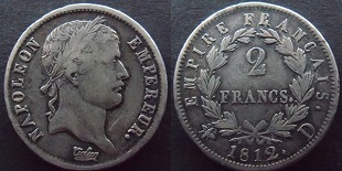 2 francs 1812 napoleon empereur revers empire