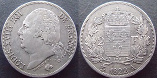 2 francs 1822 Louis XVIII