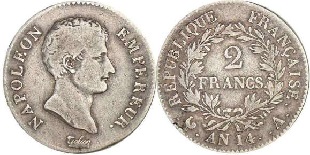 2 francs argent AN 14 Napoléon Empereur
