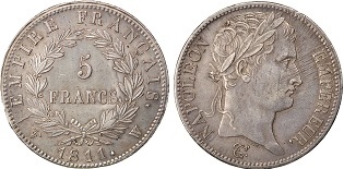 5 francs Napoléon Empereur revers Empire 1809-1815