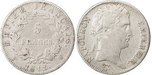 5 francs 1812 Napoléon Empereur empire français