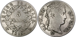 5 francs 1813 L napoléon empereur revers empire français