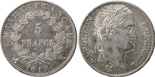 5 francs 1813 napoléon empereur revers empire français