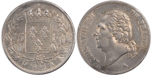 5 francs Louis XVIII buste nue 1816-1824