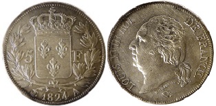 5 francs 1824 Louis XVIII