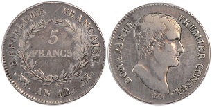 5 francs AN 12 Bonaparte Premier Consul