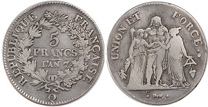 5 francs Union et Force AN 4 - AN 11