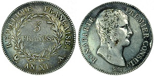 5 francs Bonaparte AN IX et AN 12