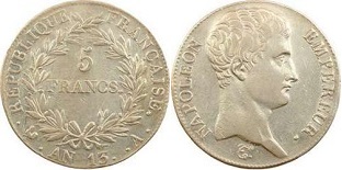 5 francs AN 13 napoléon empereur calendrier révolutionnaire