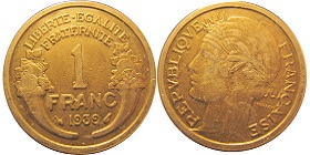 1 franc 1939 morlon morlon bronze aluminium