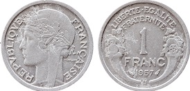 pièce de 1 franc 1957 b morlon alu
