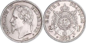 2 francs napoléon III 1866 tête laurée