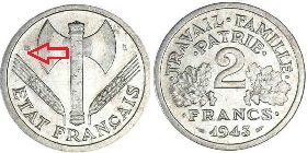 Pièce 2 francs 1943 et 1944 bazor, état français