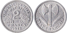 2 francs 1943 état français bazor