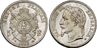5 francs Napoléon III tête laurée 1861-1870