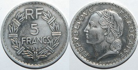 5 francs 1945 lavrillier alu