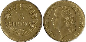 5 francs Lavrillier bronze-aluminium 1938-1947