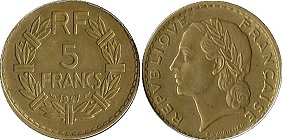 5 francs Lavrillier bronze-aluminium 1938-1947