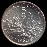 Pièce 5 francs argent semeuse 1960