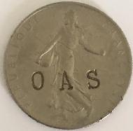 pièce de 1 frans 1960 avec contre marque OAS