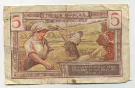 billet tresor francais territoires occupes de 5 francs