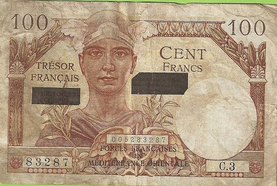 billet de 100 francs tresor francais suez 1956