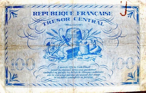 billet du trésor de 100 francs marianne impression en Corse 1943