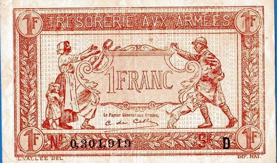 billet de 1 franc tresor des armees