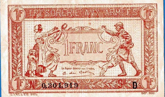 Billet militaire de la trésorerie aux armées