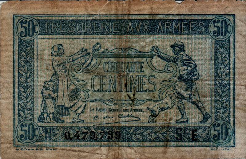 billet de cinquante centimes tresor des armees