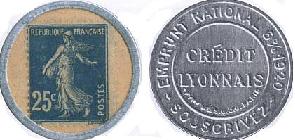 timbre-monnaie de 25 centimes crédit Lyonnais