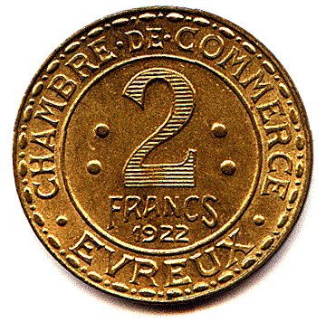 monnaie de nécessite de 2 francs Evreux