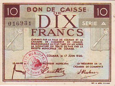 bon de caisse de 10 francs 1940