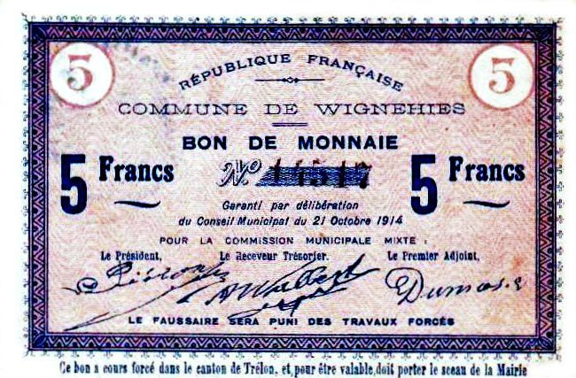 bon de monnaie de 5 francs