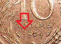 10 centimes 1984 fautée avec coin bouché