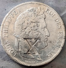 5 francs argent Louis Philippe avec cette contremarque