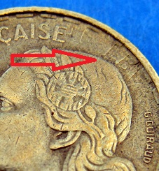 pièce de 10 francs 1951 fautée avec contremarque