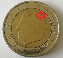 pièce 2euros Belgique avec surplus de métal