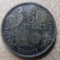 50 francs 1952 chiffres frappés, contremarques, surfrappes