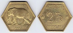 2 francs 1943 Congo Belge 