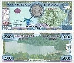 billet de 2000 francs 2001 Burundi