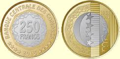 nouvelle pièce de 250 francs 2014 des Comores
