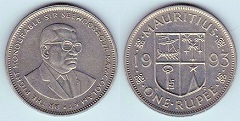 one rupee 1993 Mauritius