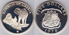 5 dollars 1978 Liberia 