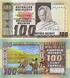 billet de 100 francs 1974 Madagascar
